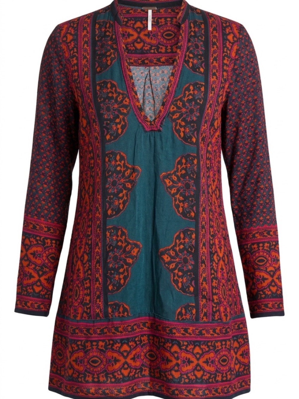 Free People Bohemian Navy Dress with Fuchsia and Orange Paisley - size M